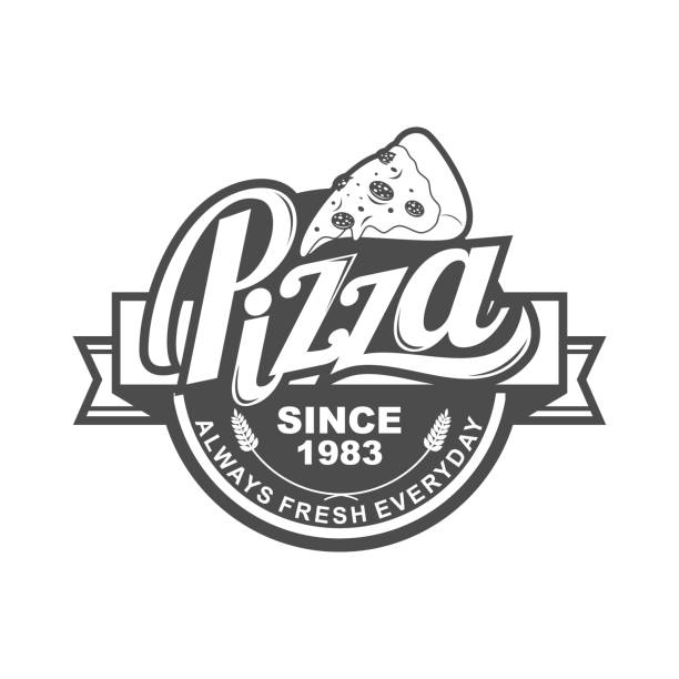 Pizza Store Logo Design a logo badge / emblem template, with Pizza as the main element for shops, cafes, restaurants and pizza shops pizzeria stock illustrations