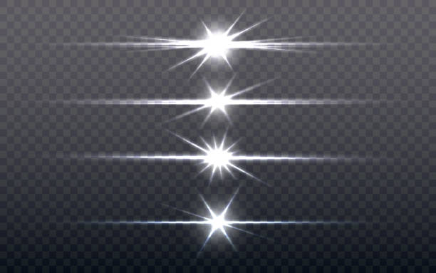 Flare light set. Silver glowing light on transparent background. Bright stars collection. Optical sun flash effect. Shining elements collection for advertisement. Vector illustration Flare light set. Silver glowing light on transparent background. Bright stars collection. Optical sun flash effect. Shining elements collection for advertisement. Vector illustration. car led light stock illustrations