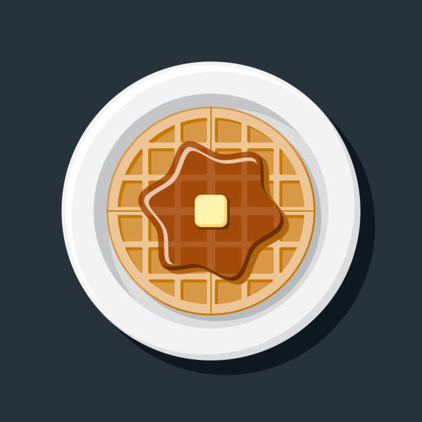 ilustrações, clipart, desenhos animados e ícones de ícone de sobrecarga de xarope e waffle de manteiga - waffle breakfast syrup plate