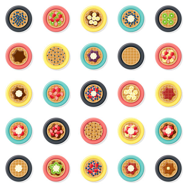 zestaw ikon wafli - waffle breakfast syrup plate stock illustrations