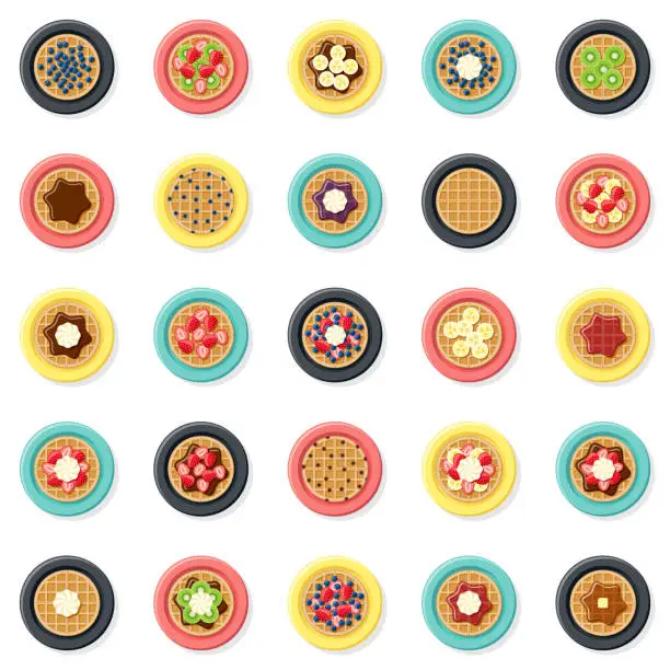 Vector illustration of Waffle Toppings Icon Set