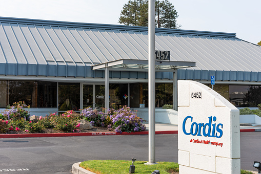 Oct 8, 2020 Santa Clara / CA / USA - Cordis headquarters in Silicon Valley; Cordis Corporation develops products for interventional vascular medicine and electrophysiology