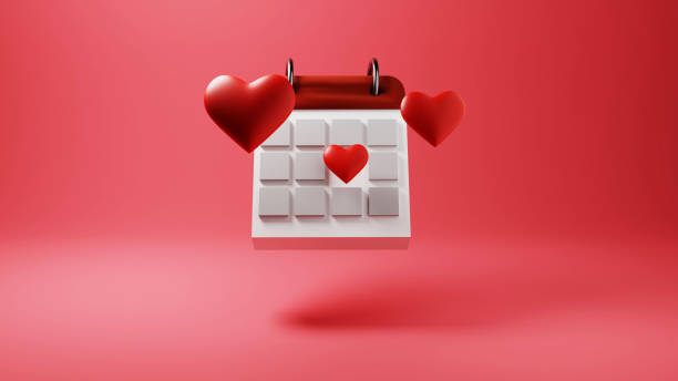 3D Red Heart Valentines Day Calendar stock photo