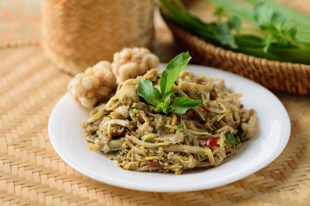 istock Northern Thai food (Yum Nor Mai), Spicy bamboo shoot salad with crab paste 1297126714