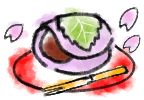 water color japanese sweets SAKURA MOCHI water color japanese sweets SAKURA MOCHI vector illustration mochi cherry blossom cake stock illustrations