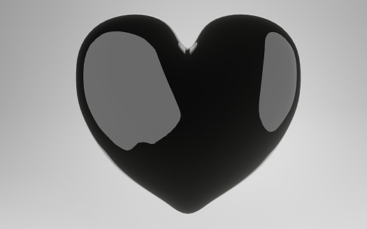 Black heart over white background 3D illustration.