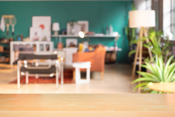 istock Craft wooden board empty table in front of blurred background. 1297131369