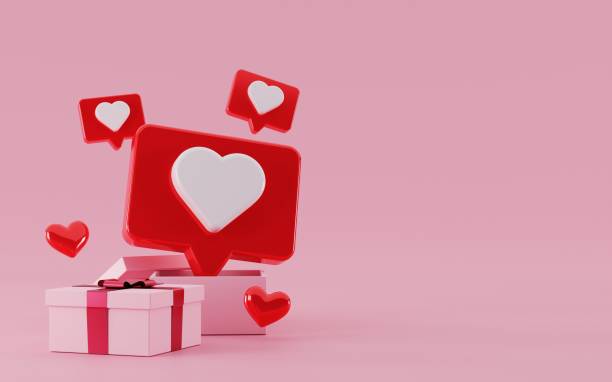 3d gift box with floating bubble chat love social media symbol