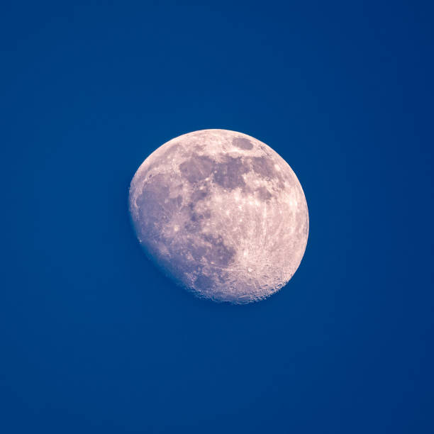 istock Beautiful half moon on the blue clear sky 1297136056