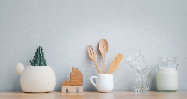 istock kitchenware decoration on wooden shelf with copy space 1297137342