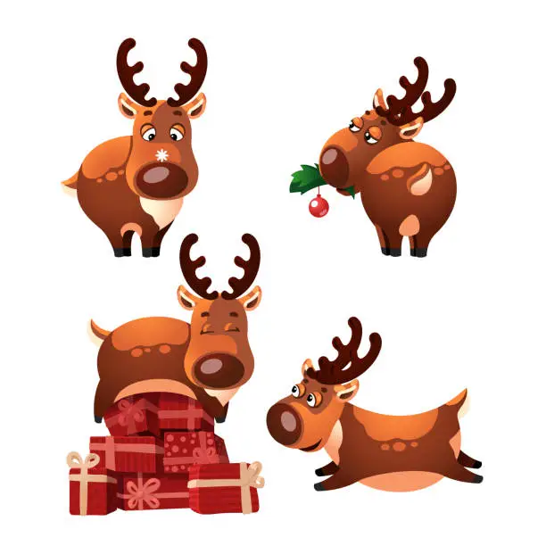 Vector illustration of Set of Christmas deer in different poses.