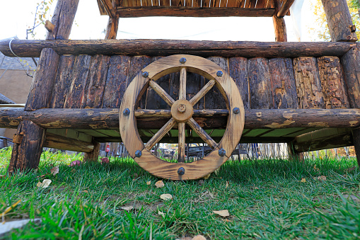Old Wood Wagon Wheel in Ethnic Village, Serbia