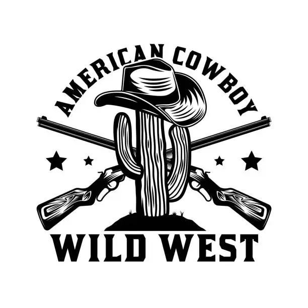 Vector illustration of Cactus and cowboy hat badge design