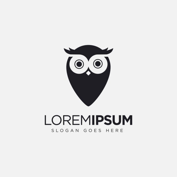 ilustraciones, imágenes clip art, dibujos animados e iconos de stock de plantilla vectorial de icono de búho minimalista moderno sobre fondo blanco - owl