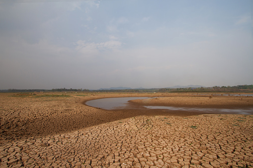 River drying on summer. Drought impact on summer, no rain water on season.