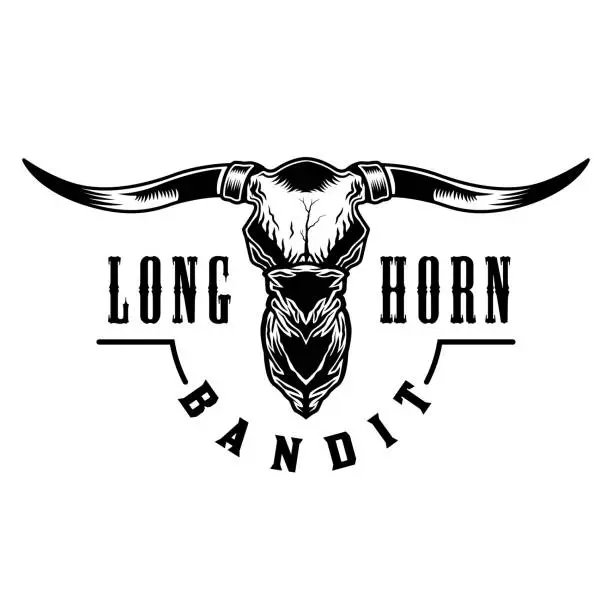 Vector illustration of Longhorn bull skull bandit