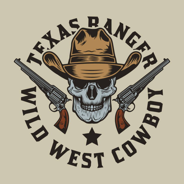 Cowboy skull with pistol guns Cowboy skull with pistol guns gun laws stock illustrations