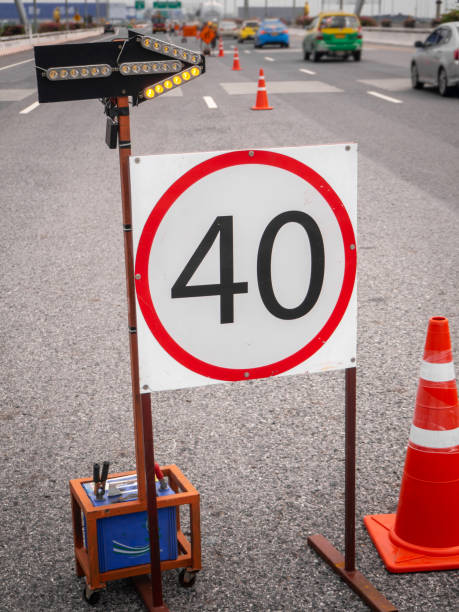 istock The signs repairs road and worker on the road 1297146162