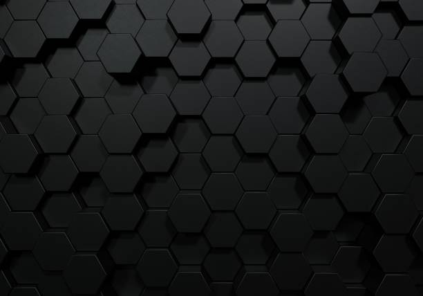istock Black hexagon honeycomb shapes matte surface moving up down randomly. Abstract modern design background concept. 3D illustration rendering graphic design 1297146180