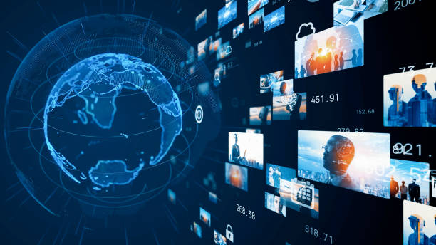 istock Visual contents concept. Social networking service. Streaming video. Global communication network. 3D rendering. 1297147870