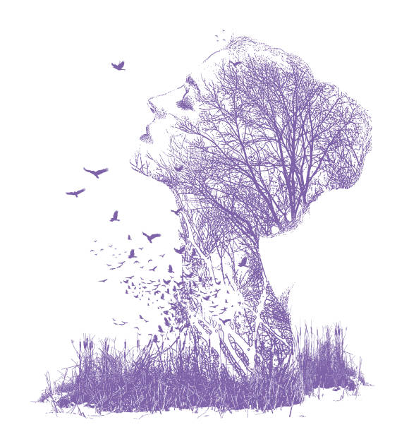 istock Multiple exposure of woman, trees and birds 1297150660