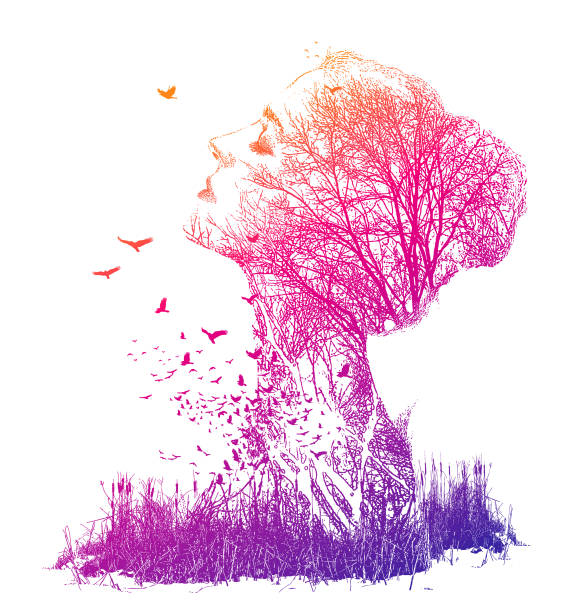 istock Multiple exposure of woman, trees and birds 1297150661