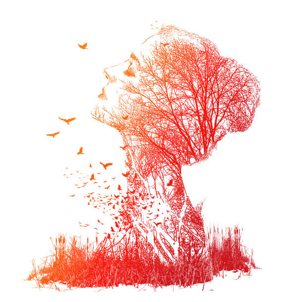 istock Multiple exposure of woman, trees and birds 1297150662