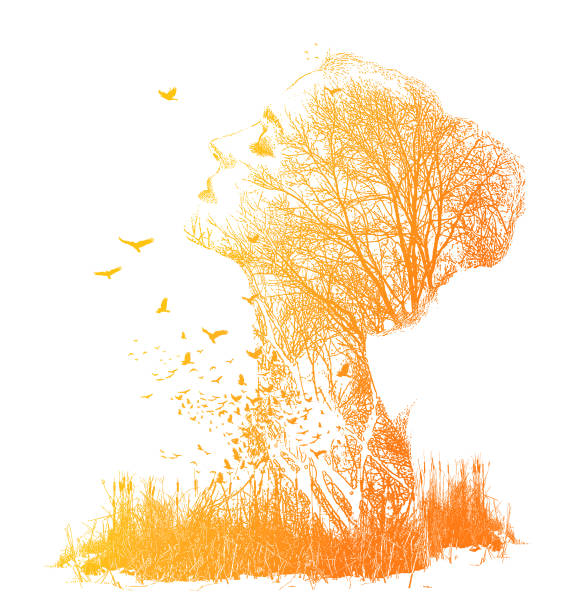 istock Multiple exposure of woman, trees and birds 1297150682