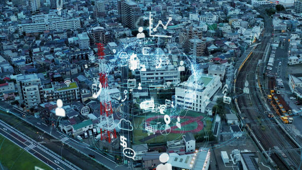 istock Smart city and communication network concept. 5G. IoT (Internet of Things). Telecommunication. 1297151746