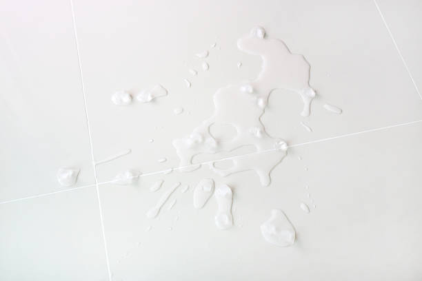 istock Water with ice spilled wet on the tile floor. 1297152883