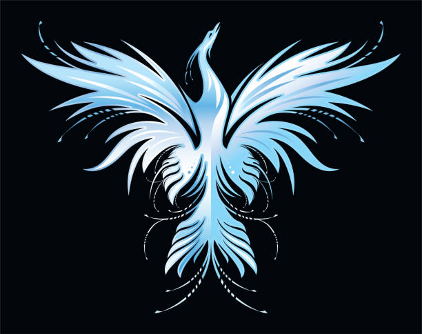 Stylized image of magic blue ice Phoenix on black background vector art illustration