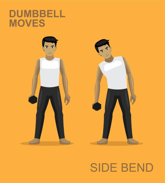 Woman doing Dumbbell side bend exercise. Flat vector illustration