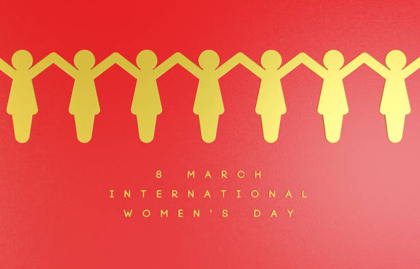 March 8, International Women's Day. Gold Origami Women Holding Hands and women's solidarity Concept. March 8, International Women's Day. Gold Origami Women Holding Hands and women's solidarity Concept. Women's day message with gold lettering on a red background. womens issues photos stock pictures, royalty-free photos & images