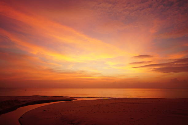 istock Beautiful sunset sky over beach sand and sea 1297158248