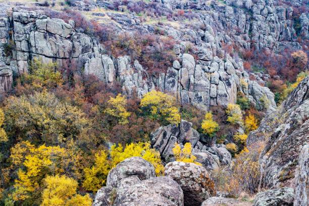 istock Aktovsky Canyon in Ukraine surrounded large stone boulders 1297159397