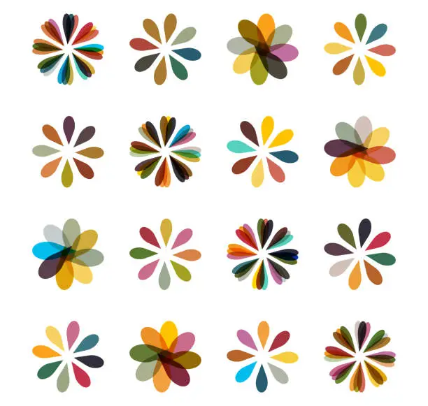 Vector illustration of Abstract colorful floral pattern buttons icon collection for design