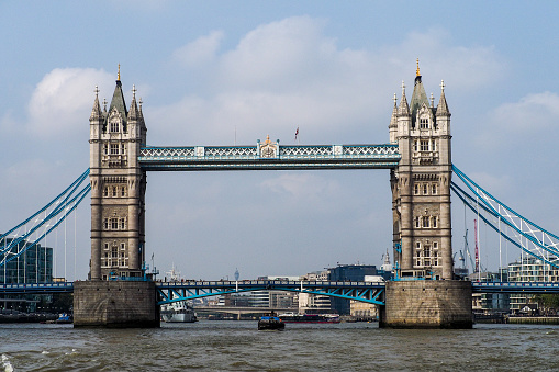 Iconic Tower Bridge connecting Londong with Southwark on the Thames River, Great Britain, United Kingdom
