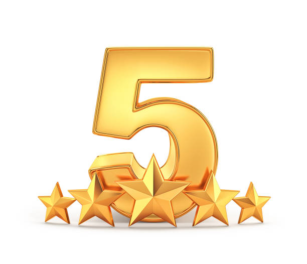 istock Gold five star quality rating isolated on white 1297162149