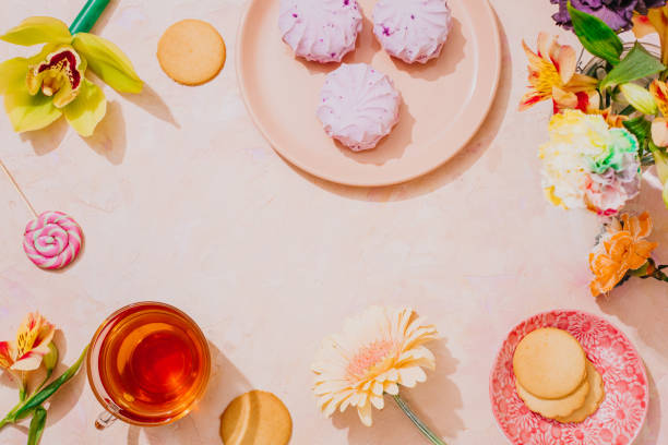 istock Still life with tea and flowers. Postcard for women's day 1297165489