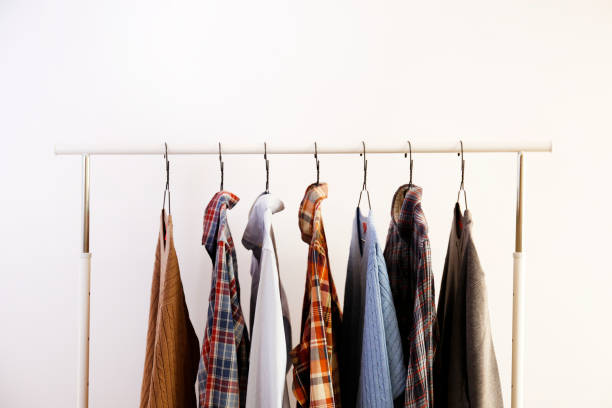 Warm clothing items on the rack.