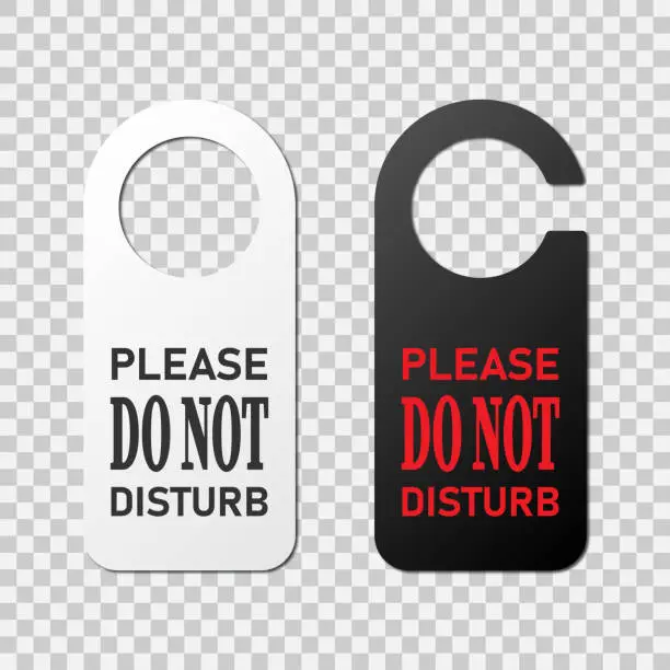 Vector illustration of Do not disturb door hanger signs isolated message for peace. Empty label hanger on hotel room door illustration