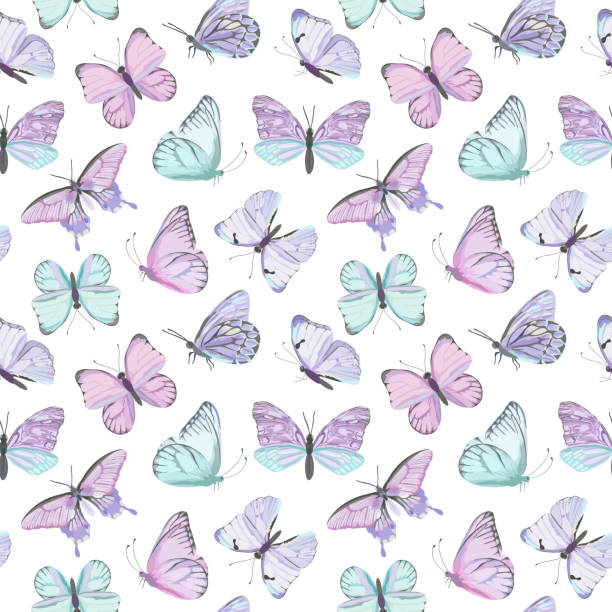 Seamless vector butterfly watercolor pattern. Vintage flying insect summer background. Colorful texture, wrapping paper, rustic wallpaper, nature backdrop textile Seamless vector butterfly watercolor pattern. Vintage flying insect summer background. Colorful texture, wrapping paper, rustic wallpaper, nature backdrop textile butterfly stock illustrations