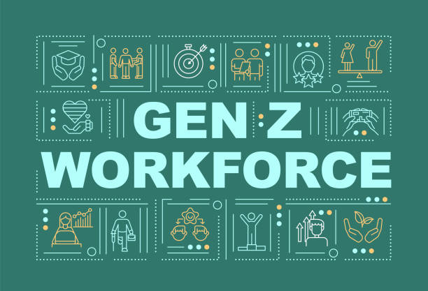 ilustraciones, imágenes clip art, dibujos animados e iconos de stock de estandarte de los conceptos de la fuerza de trabajo gen z - gen z