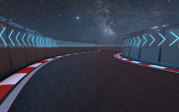 istock View of the infinity empty asphalt international race track, 3d rendering. 1297173206