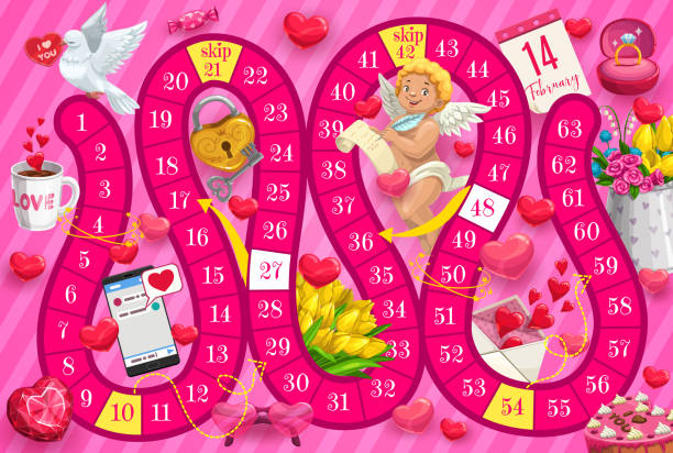 kinder saint valentine tag brettspiel vektor vorlage - schlüsselfertig stock-grafiken, -clipart, -cartoons und -symbole