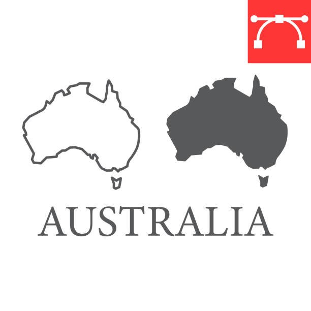 ilustraciones, imágenes clip art, dibujos animados e iconos de stock de mapa de australia línea e icono de glifo, país y geografía, gráficos vectoriales de signo de mapa de australia, icono lineal de trazo editable, eps 10. - característica de la tierra