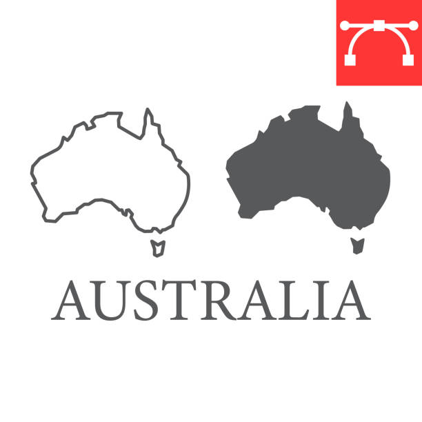 Map of Australia line and glyph icon, country and geography, australia map sign vector graphics, editable stroke linear icon, eps 10. Map of Australia line and glyph icon, country and geography, australia map sign vector graphics, editable stroke linear icon, eps 10 land feature stock illustrations