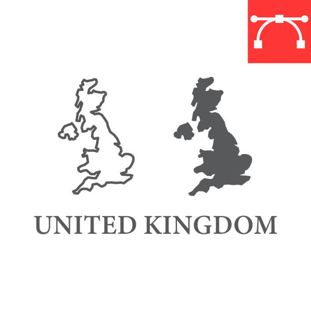 영국 라인과 글리프 아이콘, 국가 및 지리, 영국지도 사인 벡터 그래픽, 편집 가능한 스트로크 선형 아이콘, eps 10의지도. - united kindom stock illustrations
