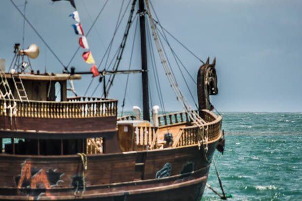 Tongyeong, Korea - August 4, 2015 : Tongyeong port sea and Yi Sun-sin turtle ship at summer day