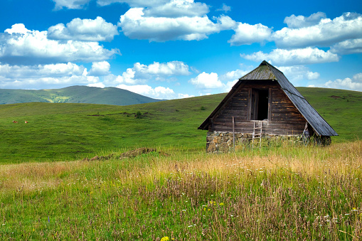 Mormon Row Historic District on Antelope Flats at Grand Teton National Park in Teton County, Wyoming